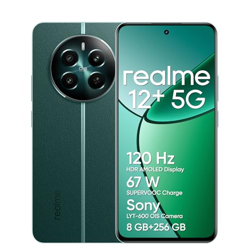 realme 12+ 5G Smartphone 8+256 GB with NFC, Sony LYT-600 OIS Portrait Camera, Dimensity 7050 5G Chipset, 120Hz AMOLED Display, Rainwater Smart Touch, 67W SUPERVOOC Charge,Pioneer Green von realme