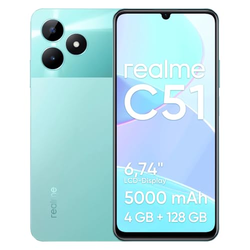 realme C51 Smartphone 4+128GB, 4G-Handy, Dual-SIM, 50MP AI-Kamera, 6,74 Zoll 90Hz Display, 5000mAh Riesenakku, NFC, Grün, ohne Adapter von realme