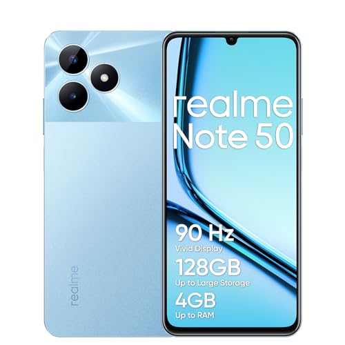 realme Note 50 Smartphone 4 + 128 GB, Display mit 90 Hz, bis zu 8 GB dynamischer RAM + 128 GB ROM, 13 MP AI-Kamera, schlankes Gehäuse 7,99 mm, langlebiger Akku mit 5.000 mAh, blau von realme