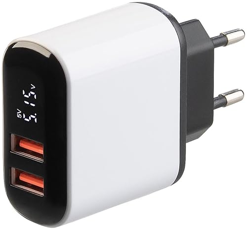 revolt Flaches USB-Netzteil: 2-Port-USB-Netzteil mit 2X USB-A, Quick Charge und Display, 18W, weiß (Netzteil für USB Ladekabel, Ladegerät mit USB-Anschluss) von revolt