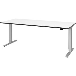 röhr Imperia elektrisch höhenverstellbarer Schreibtisch weiß rechteckig, T-Fuß-Gestell silber 180,0 x 80,0 cm von röhr