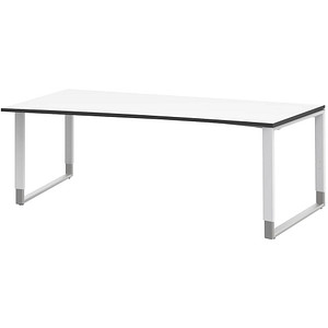 röhr Imperia höhenverstellbarer Schreibtisch weiß Trapezform, Kufen-Gestell weiß 200,0 x 80,0/100,0 cm von röhr