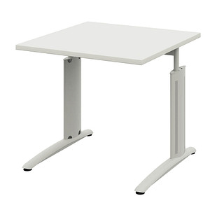 röhr Techno höhenverstellbarer Schreibtisch weiß quadratisch, C-Fuß-Gestell silber 80,0 x 80,0 cm von röhr