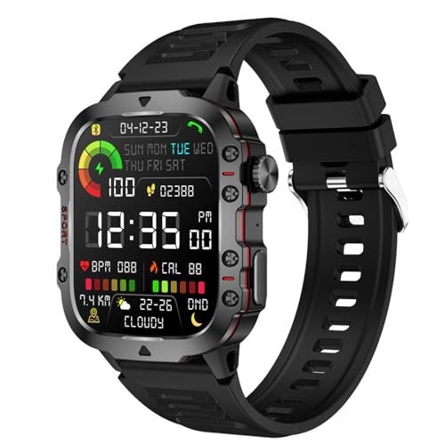 rorios Mode Sport Smartwatch für Damen Herren Bluetooth Anrufe Gesundheitsüberwachung Intelligente Uhr Fitness wasserdichte Armbanduhr Schwarz von rorios