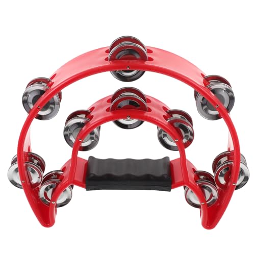 ROSENICE Hand Tambourine Schellenkranz Zweireihig Halbmond Form (Rot) von rosenice