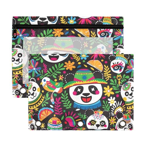 Mexico Cinco De Mayo Pandas Lebendige Farben, Taschen-Ordner mit transparentem Fenster, Reißverschluss, Ordner für Klassenzimmer, Schule, Bürobedarf, mehrfarbig, 2 Stück von sanluoli