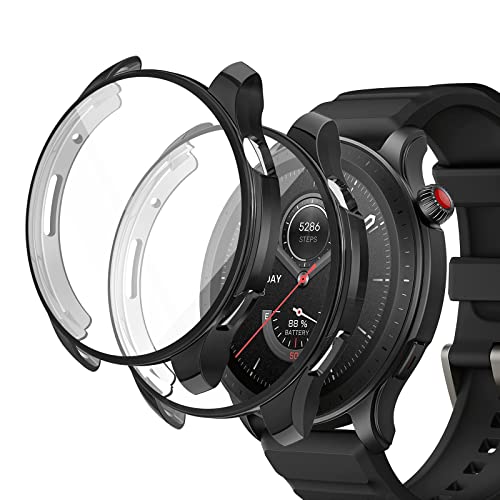 sciuU Hülle Kompatibel mit Amazfit GTR 4, [2 Stück] Rundum Schutzhülle mit Displayschutzfolie, Flexible TPU-Gehäuse Case Schale Kompletter Schutz Cover für GTR 4, Schwarz + Schwarz von sciuU