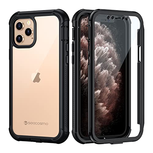 seacosmo iPhone 11 Pro Hülle, Stoßfest iPhone 11 Pro Case 360 Grad Rugged Handyhülle mit eingebautem Displayschutz für iPhone 11 Pro, Schwarz von seacosmo