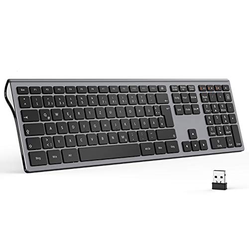 seenda Kabellose Tastatur, Leise Funktastatur mit Ziffernblock, 2,4G USB Tastatur kompatibel mit PC, Laptop, und Android TV, QWERTZ Layout, Space Grau von seenda
