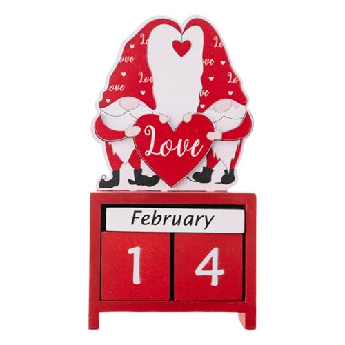 shpuuyy Valentines Day Advent Calendars, Gnome Design 3D Desk Calendar Tabletop Decor, Wooden Desktop Calendar Table Centerpieces for Family Friends Colleagues von shpuuyy