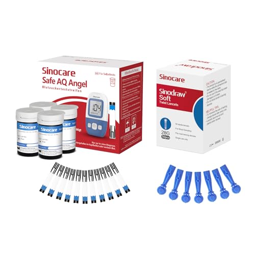 sinocare Blutzuckerteststreifen Set, Teststreifen Blutzucker 100, Safe AQ Angel Blood Sugar Test Strip zur Blutzucker-Kontrolle Blutzucker Messen von sinocare