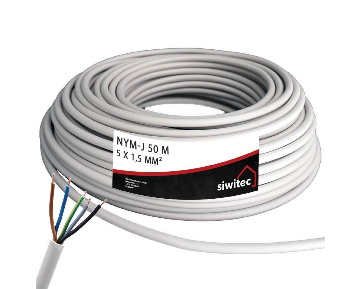 siwitec NYM-Kabel, 3x1,5, 3x2,5, 5x1,5, 5x2,5, 50m, 100m (2x50m Ring) Stromkabel, (5000 cm) von siwitec