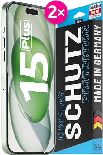 2x se® 3D SCHUTZFOLIE Transparent für Apple iPhone 15 Plus,Selbstheilend, 100% Fingerabdruck & FaceID kompatibel, einfache blasenfreie Installation, Ultra-Klar, Stoß-Kratzfest, aus Deutschland von smart engineered