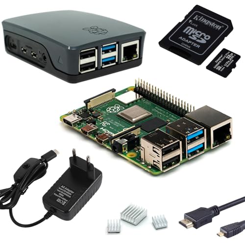 Raspberry Pi 4 4GB Starter-Set / 32GB SD Karte/USB-C Netzteil/Gehäuse schwarz/Micro HDMI Kabel / 3 Kühlkörper von smart-home-komponente