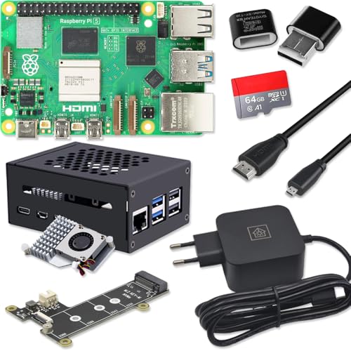 Raspberry Pi 5 8GB PCIe M.2 NVMe - Kit | Metallgehäuse | Active Cooler | M.2 NVMe SSD PCIe Board | USB-C 27W Netzteil | 64GB SD Karte | 4K Micro HDMI Kabel Raspberry Pi 5 8GB PCIe M.2 NVMe - Kit | Metallgehäuse | Active Cooler | M.2 NVMe SSD PCIe Board | USB-C 27W Netzteil | 64GB SD Karte | 4K Micro HDMI Kabel von smart-home-komponente