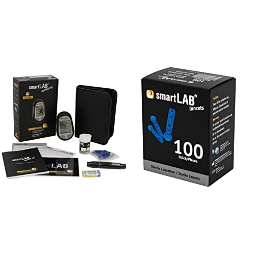 smartLAB sprint nG Blutzuckermessgerät Bundel mg/dL mit 50 smartLAB nG Teststreifen und 50 Lanzetten & Lancet Box mit 100 Lanzetten von smartLAB