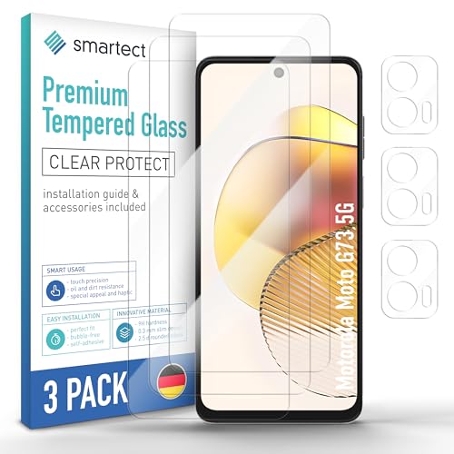 smartect Schutzglas [3 + 3 Stück, Klar] kompatibel mit Motorola Moto G73 5G, Display + Kamera, HD Schutzfolie Anti-Kratzer, Blasenfrei, 9H Härte, 0.3 mm Ultra-klar, Ultrabeständig von smartect