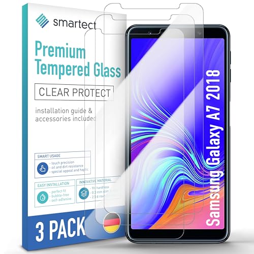 smartect Schutzglas [3 Stück, Klar] kompatibel mit Samsung Galaxy A7 2018, HD Schutzfolie Anti-Kratzer, Blasenfrei, 9H Härte, 0.3 mm Ultra-klar, Ultrabeständig von smartect