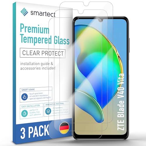 smartect Schutzglas [3 Stück, Klar] kompatibel mit ZTE Blade V40 Vita, HD Schutzfolie Anti-Kratzer, Blasenfrei, 9H Härte, 0.3 mm Ultra-klar, Ultrabeständig von smartect