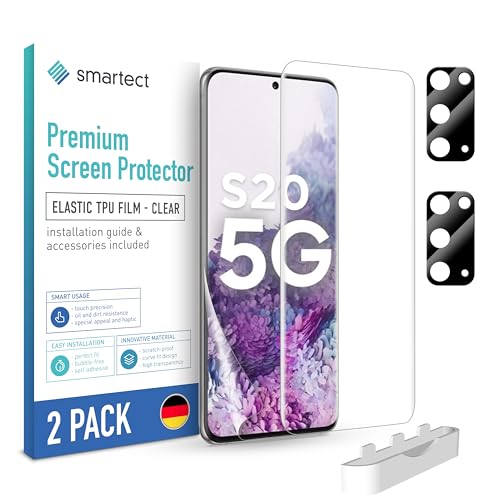 smartect TPU Schutzfolie [2 + 2 Stück] kompatibel mit Samsung Galaxy S20, DISPLAY + KAMERA, Bedeckt das ganze Display, Bildschirmschutz Blasenfrei, Displayschutzfolie Anti Fingerabdruck von smartect