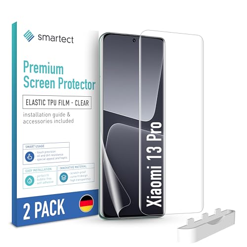 smartect TPU Schutzfolie [2 Stück, Klar] kompatibel mit Xiaomi 13 Pro, Bedeckt das ganze Display, Bildschirmschutz Blasenfrei, Displayschutzfolie Anti Fingerabdruck von smartect