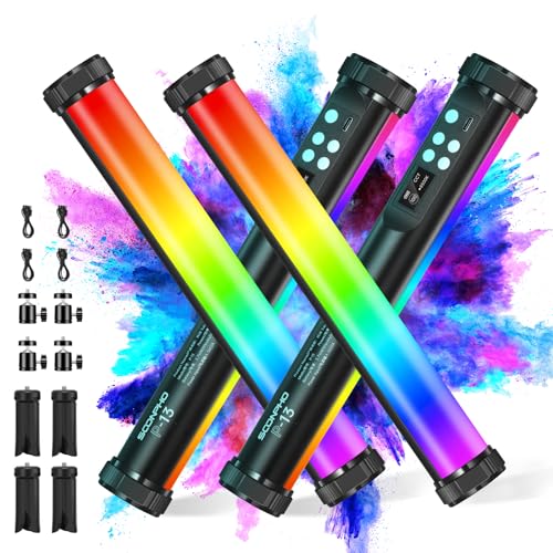 Soonpho 4Pack P13 RGB LED Video licht Stick handgehaltene Tube Lichter Rohr-Videoleuchte mit Stativ Ladegerät Full Color12 Lichteffekte 3200K~8500K Fotografie Beleuchtung für TikTok,Streaming,YouTube von soonpho