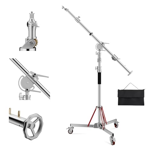 Soonpho L5-120 Plus Pro Light Stand 100% Edelstahl Lichtstativ C Stand mit Rollen und Galgen,Metal Heavy C-Stand Schwerlast max. Höhe 420 cm (13,77 Fuß) mit Galgen 250 cm (8.2 Fuß) für Pro Studio von soonpho