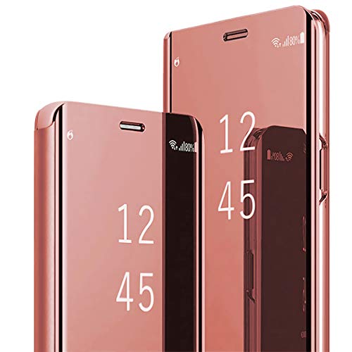 Schutzhülle kompatibel mit Samsung Galaxy S24 Plus 5G, Spiegelhülle, Flip-Case, Clear View Standing Cover Galaxy S24+ Plus, PU-Leder, 360°-Abdeckung für Samsung S24+ 5G (Roségold) von sqgylgl