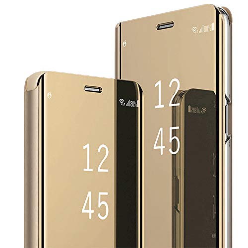 sqgylgl Schutzhülle kompatibel mit Samsung Galaxy A15 5G Spiegel Flip Hülle Clear View Standing Cover Galaxy A15 5G PU Leder Schutzhülle 360° Abdeckung für Samsung A15 5G (Gold) von sqgylgl