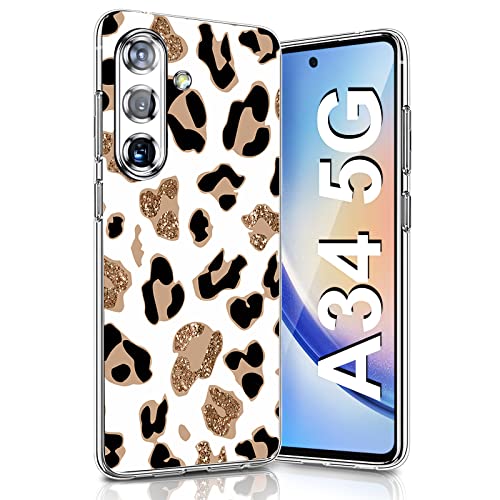 sqgylgl Kompatibel Mit Samsung Galaxy A34 5G Hülle Silikon Dünn Klar Case Slim Transparent TPU Flexible Tiere Cover Silikoncase Galaxy A34 5G Handyhülle Leopard Schutzhülle für Samsung A34 5G 6,5 von sqgylgl