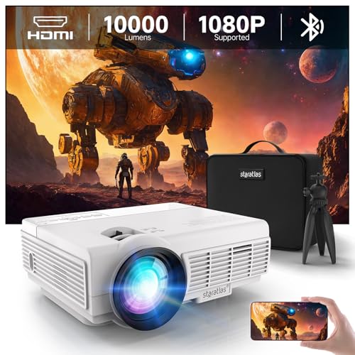 Staratlas Beamer,Full HD 1080P Beamer,Bluetooth Beamer 4K Unterstützt,Tragbare Mini Beamer Heimkino,Home/Outdoor Projektor Kompatibel mit Smartphone/HDMI/USB/AV/Fire Stick/PS5 (fig. reaktionär) von staratlas