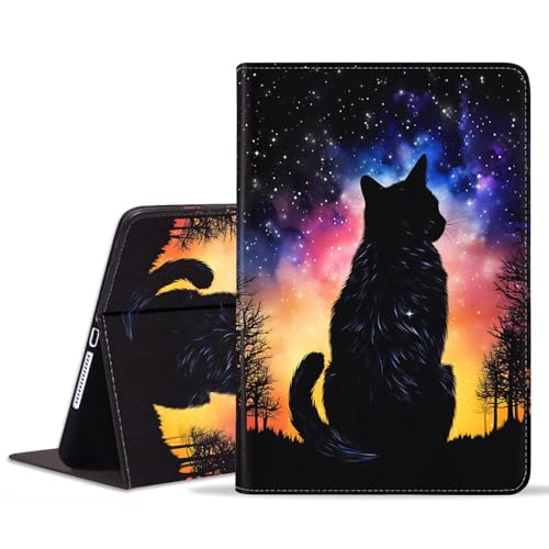 stmedazm Schutzhülle für Samsung Galaxy Tab S10 Plus (2024) / S9 Plus / S9 FE Plus 5G 12,4 Zoll (2023), Premium-PU-Leder, Klappständer, automatische Wake-/Sleep-Funktion, schwarze Katze unter dem von stmedazm