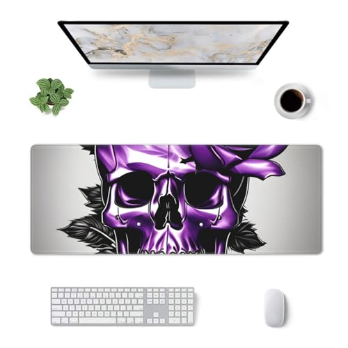 sttung Tastaturunterlage aus Gummi, Motiv: lila Rose und Totenkopf, groß, 30 x 80 cm, für Büro, Gaming, Lernen auf Desktops, Laptops von sttung