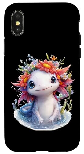 Baby Axolotl mit Blumen süße Salamander Mädchen Tochter Sohn Hülle für iPhone X/XS von süßer farbenfrohe Axolotl Liebhaber Outfits