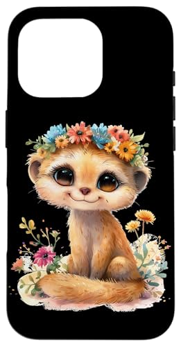 Meerkatze mit Blumen süße Meerkatzen Erdmann Tochter Mädchen Hülle für iPhone 16 Pro von süßer farbenfrohe Meerkatzen Outfits