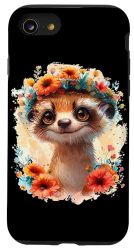 Meerkatze mit Blumen süße Meerkatzen Erdmann Tochter Mädchen Hülle für iPhone SE (2020) / 7 / 8 von süßer farbenfrohe Meerkatzen Outfits