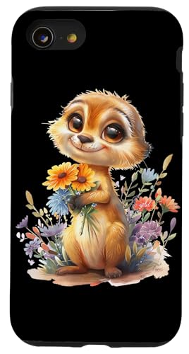 Meerkatze mit Blumen süße Meerkatzen Erdmann Tochter Mädchen Hülle für iPhone SE (2020) / 7 / 8 von süßer farbenfrohe Meerkatzen Outfits