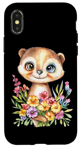 Meerkatze mit Blumen süße Meerkatzen Erdmann Tochter Mädchen Hülle für iPhone X/XS von süßer farbenfrohe Meerkatzen Outfits