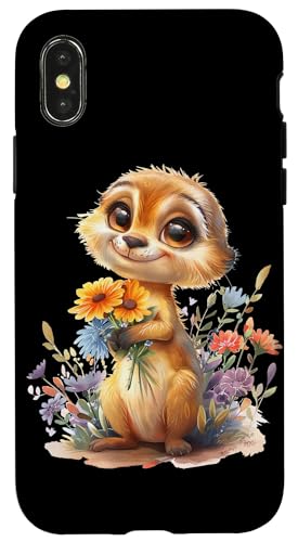 Meerkatze mit Blumen süße Meerkatzen Erdmann Tochter Mädchen Hülle für iPhone X/XS von süßer farbenfrohe Meerkatzen Outfits