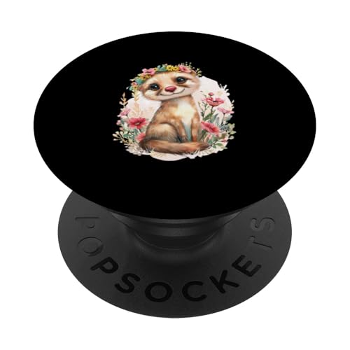 Meerkatze mit Blumen süße Meerkatzen Erdmann Tochter Mädchen PopSockets Klebender PopGrip von süßer farbenfrohe Meerkatzen Outfits