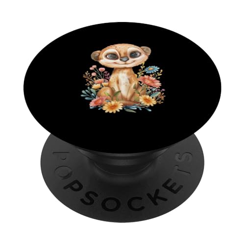 Meerkatze mit Blumen süße Meerkatzen Erdmann Tochter Mädchen PopSockets Klebender PopGrip von süßer farbenfrohe Meerkatzen Outfits