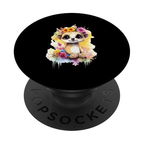 Meerkatze mit Blumen süße Meerkatzen Erdmann Tochter Mädchen PopSockets Klebender PopGrip von süßer farbenfrohe Meerkatzen Outfits