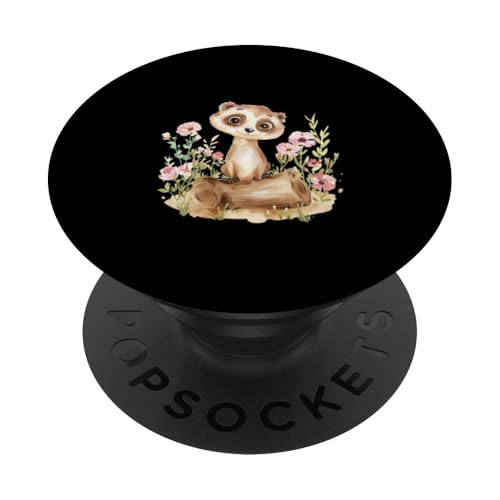 Meerkatze mit Blumen süße Meerkatzen Erdmann Tochter Mädchen PopSockets Klebender PopGrip von süßer farbenfrohe Meerkatzen Outfits