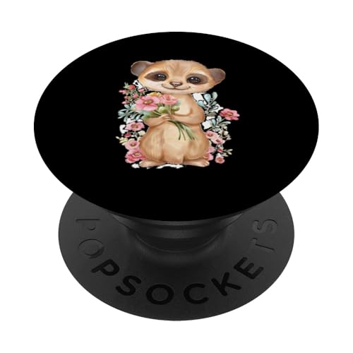 Meerkatze mit Blumen süße Meerkatzen Erdmann Tochter Mädchen PopSockets Klebender PopGrip von süßer farbenfrohe Meerkatzen Outfits