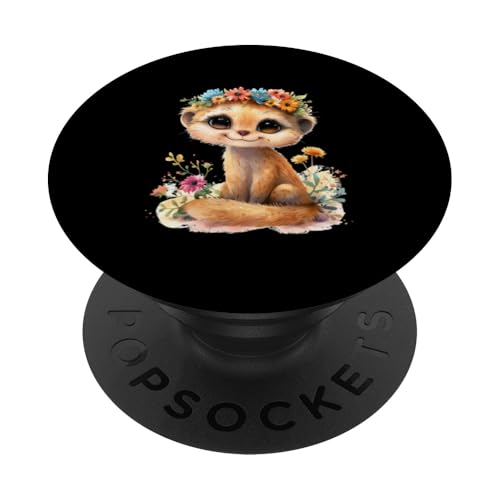 Meerkatze mit Blumen süße Meerkatzen Erdmann Tochter Mädchen PopSockets Klebender PopGrip von süßer farbenfrohe Meerkatzen Outfits