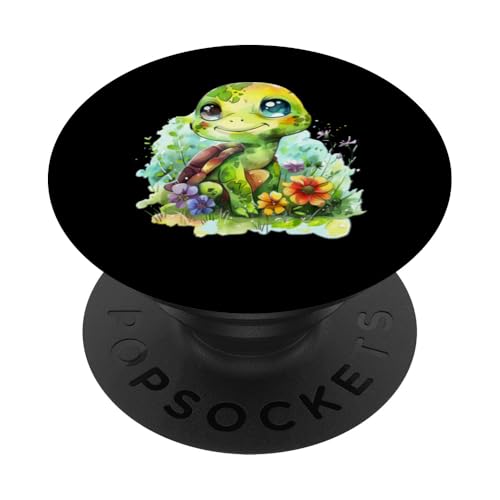 Baby Schildkröte mit Blumen süße Kröte Mädchen Tochter Sohn PopSockets Klebender PopGrip von süßer farbenfrohe Schildkröten Liebhaber Outfits