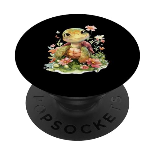 Baby Schildkröte mit Blumen süße Kröte Mädchen Tochter Sohn PopSockets Klebender PopGrip von süßer farbenfrohe Schildkröten Liebhaber Outfits