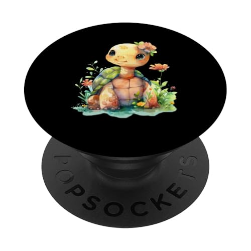 Baby Schildkröte mit Blumen süße Kröte Mädchen Tochter Sohn PopSockets Klebender PopGrip von süßer farbenfrohe Schildkröten Liebhaber Outfits