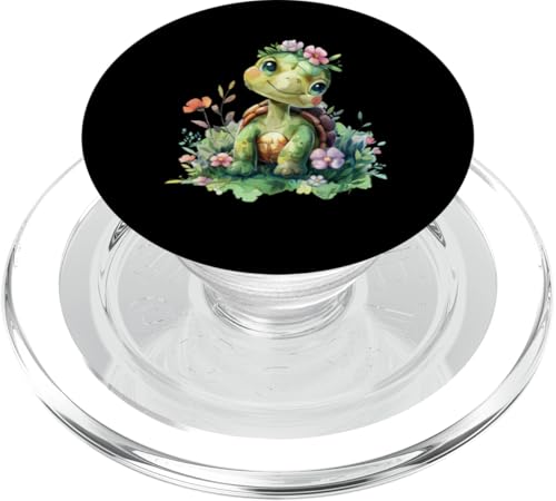 Baby Schildkröte mit Blumen süße Kröte Mädchen Tochter Sohn PopSockets PopGrip für MagSafe von süßer farbenfrohe Schildkröten Liebhaber Outfits