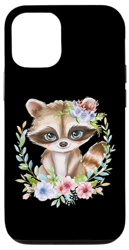 Baby Waschbär mit Blumen süßer Raccoon Mädchen Tochter Hülle für iPhone 12/12 Pro von süßer farbenfrohe Waschbär Liebhaber Outfits